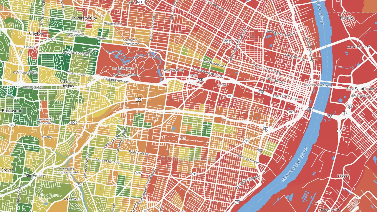 St. Louis City, MO Map of Assault Rates