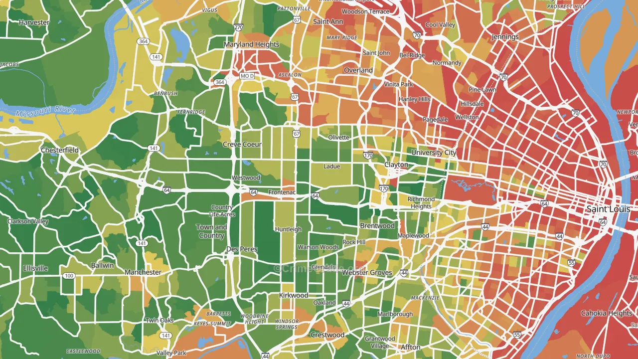 St. Louis County, MO Map of Assault Rates