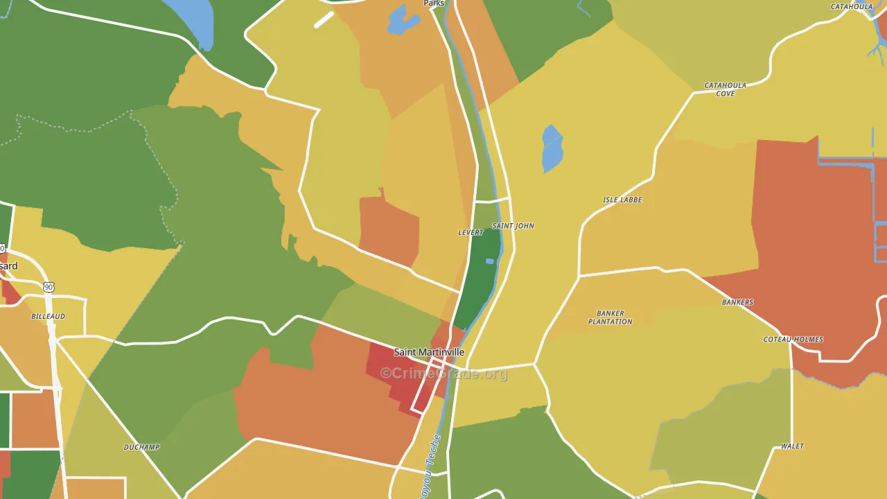 St. Martinville, LA Map of Assault Rates