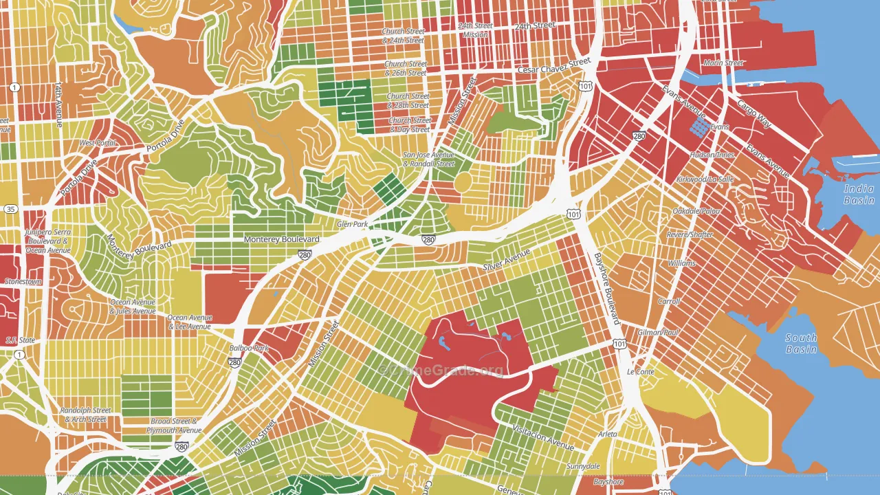 St Marys Park, San Francisco, CA Map of Assault Rates