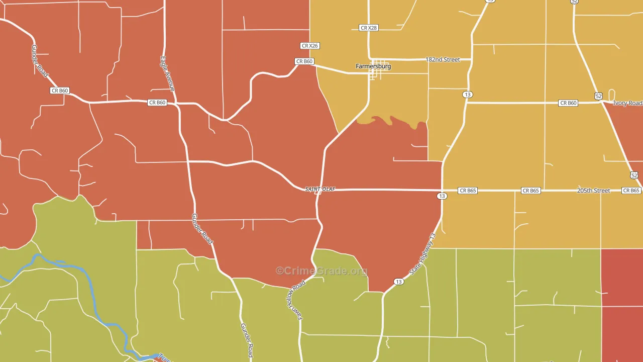 St. Olaf, IA Map of Assault Rates