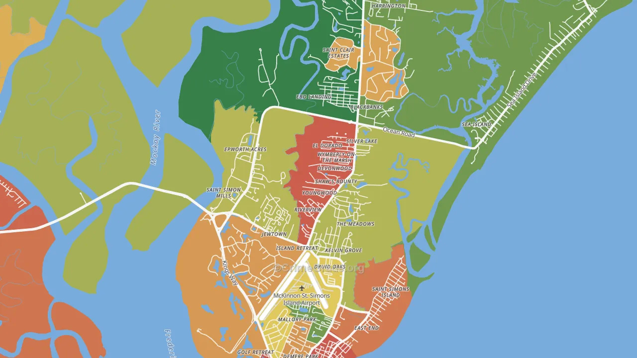 St. Simons, GA Map of Assault Rates