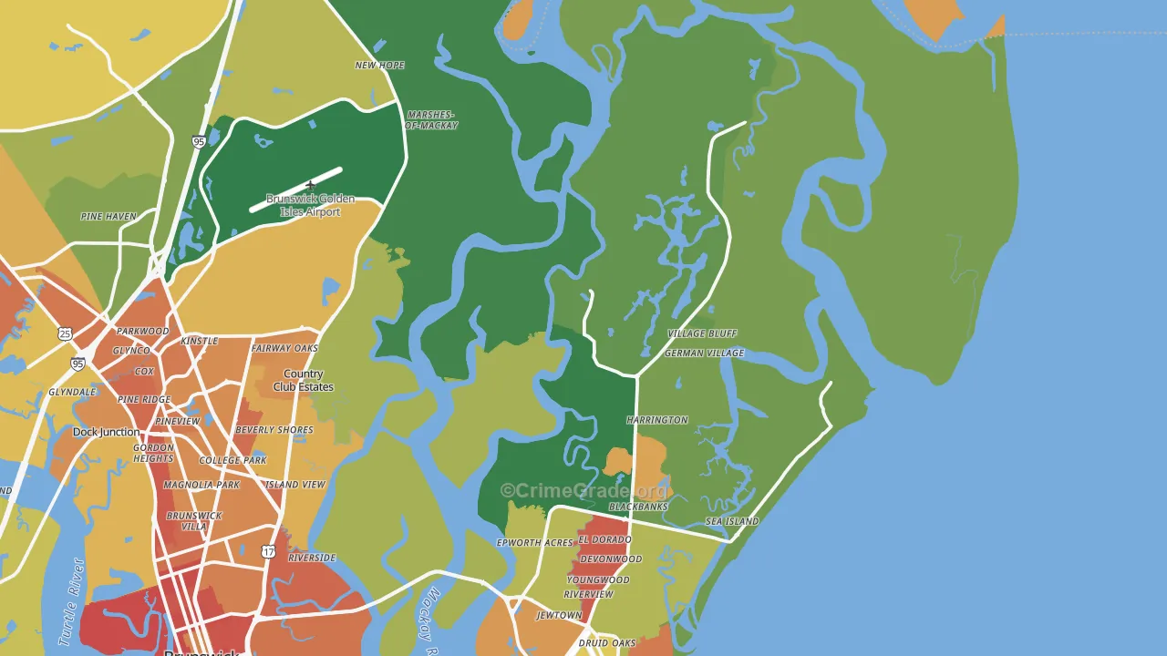 St. Simons Island, GA Map of Assault Rates