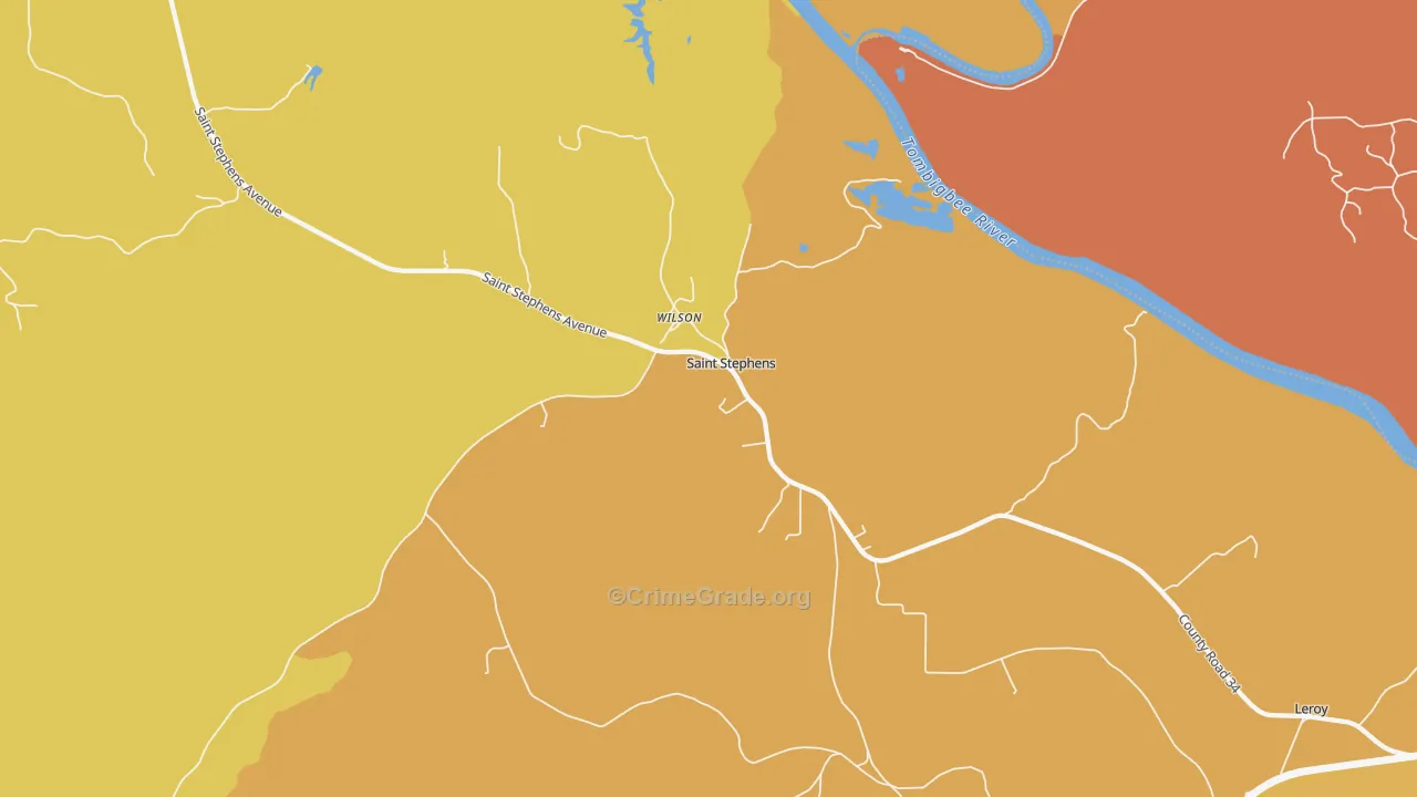 St. Stephens, AL Map of Assault Rates