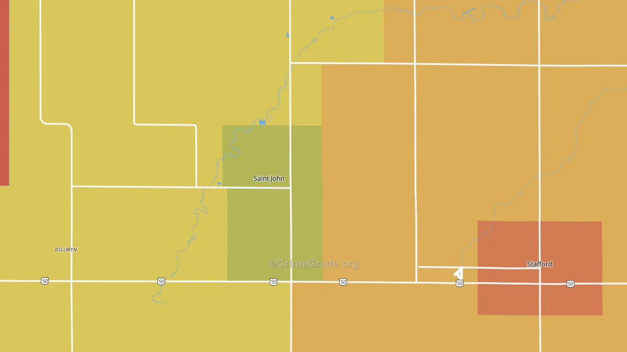 Stafford County, KS Map of Assault Rates