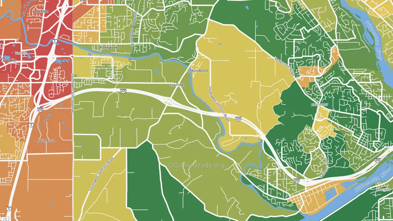 Stafford-Tualatin Valley, West Linn, OR Map of Assault Rates