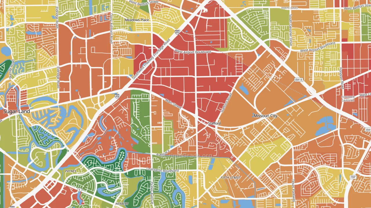 Stafford, TX Map of Assault Rates