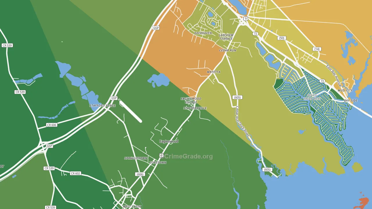 Staffordville, NJ Map of Assault Rates