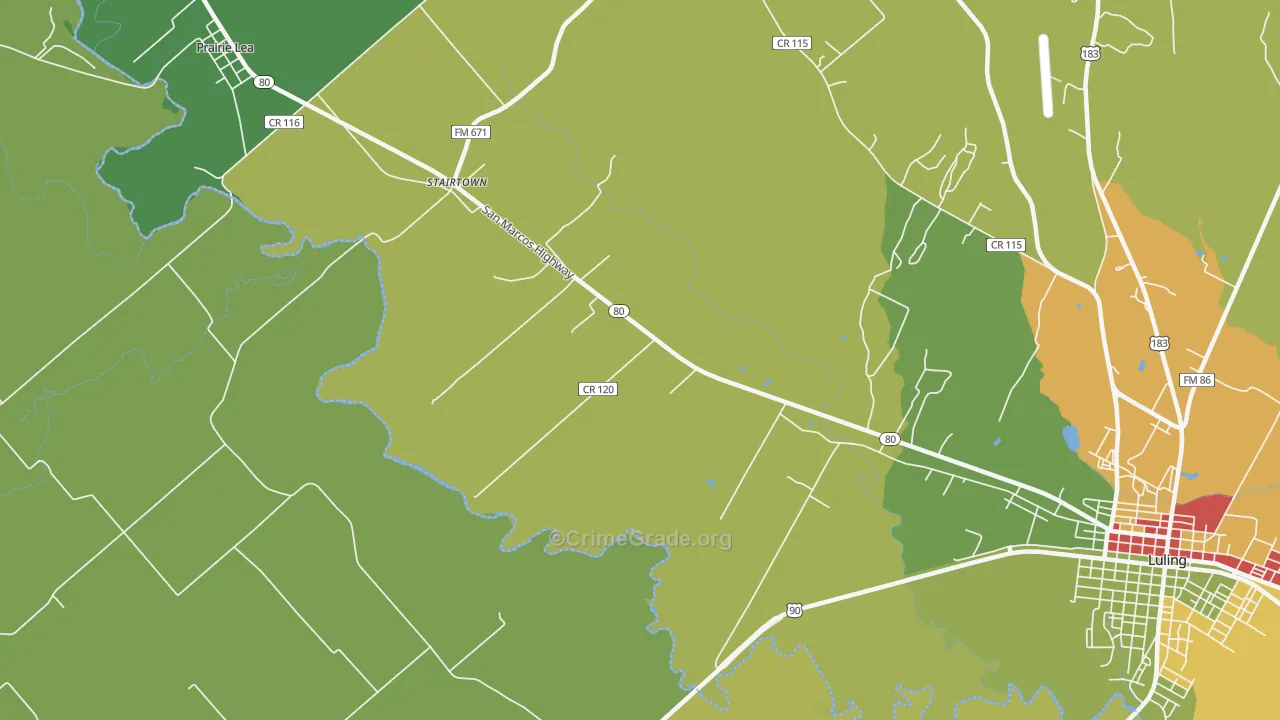 Stairtown, TX Map of Assault Rates