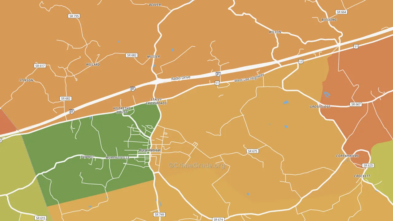 Staley Crossroads, VA Map of Assault Rates