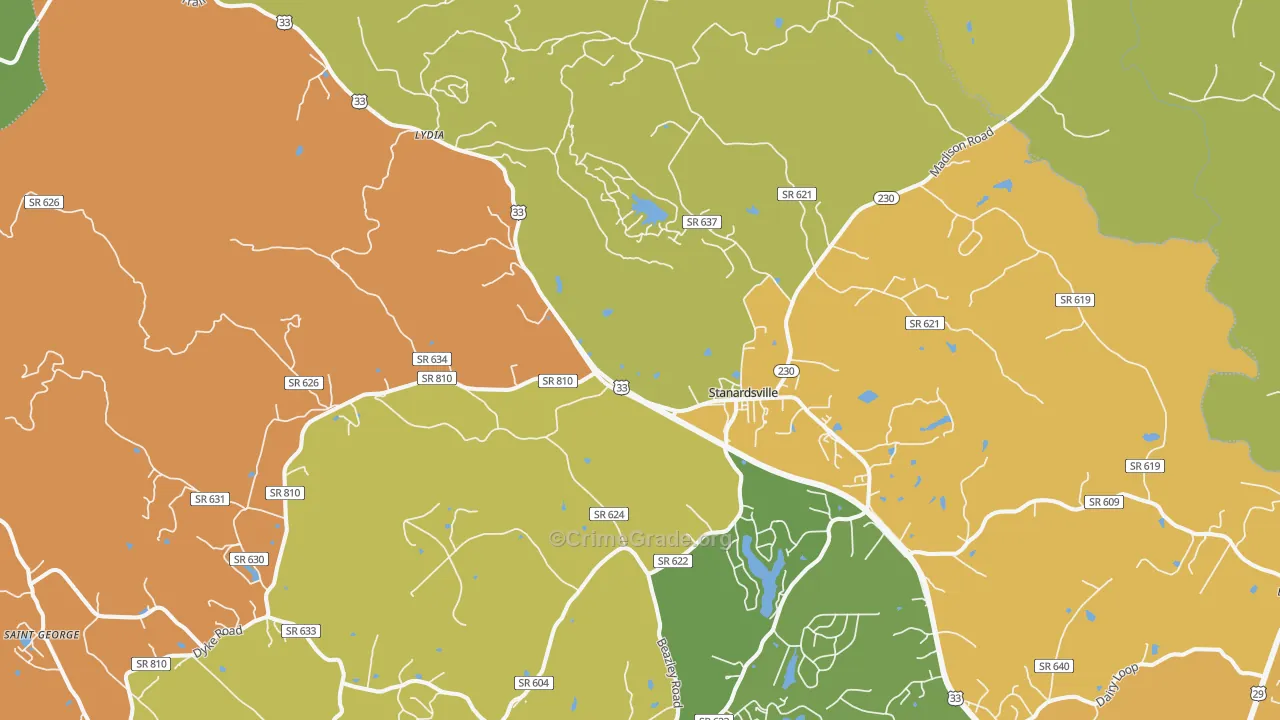 Stanardsville, VA Map of Assault Rates