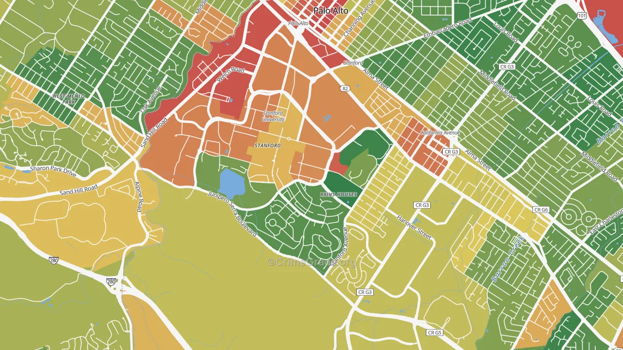 Stanford, CA Map of Assault Rates