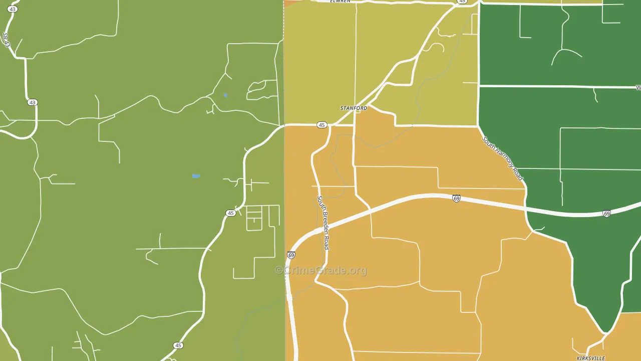 Stanford, IN Map of Assault Rates