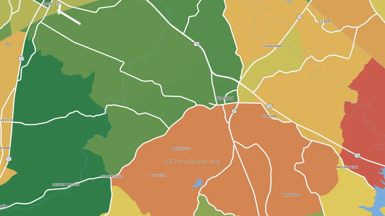 Stanford, KY Map of Assault Rates