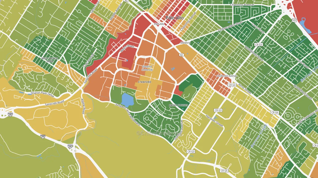 Stanford University, Stanford, CA Map of Assault Rates