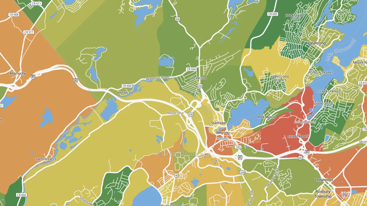 Stanhope, NJ Map of Assault Rates