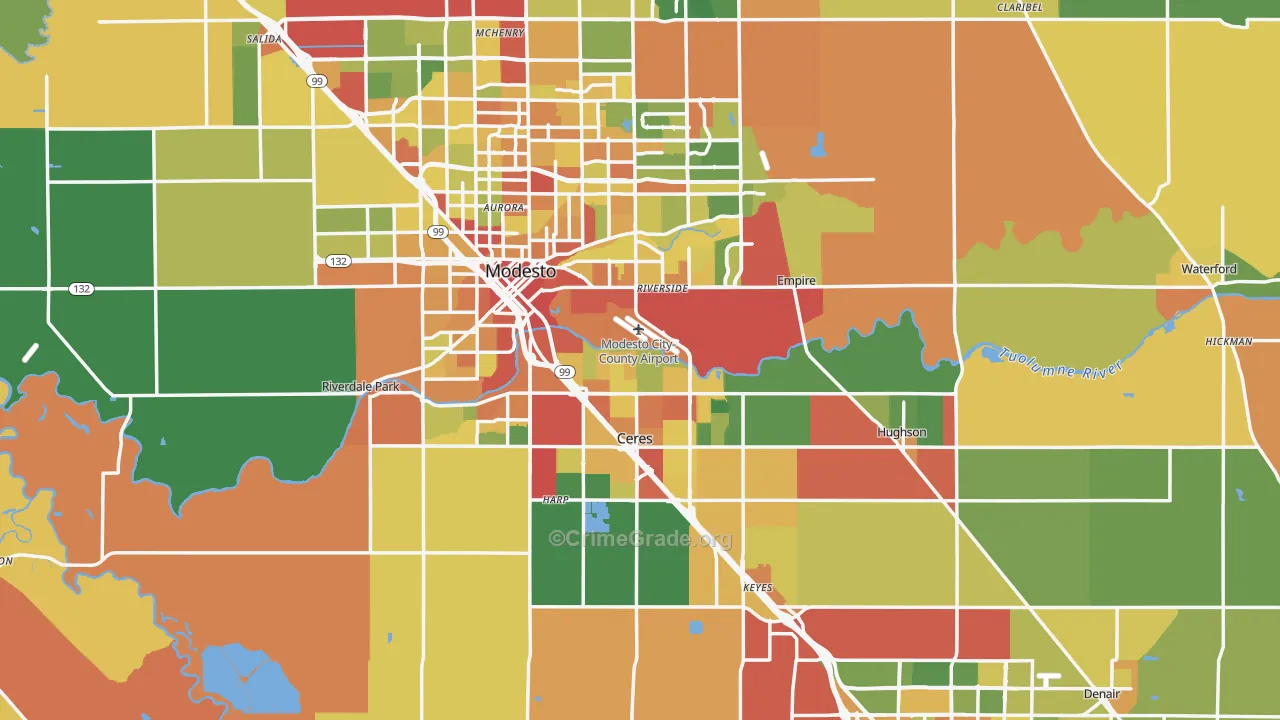 Stanislaus County, CA Map of Assault Rates