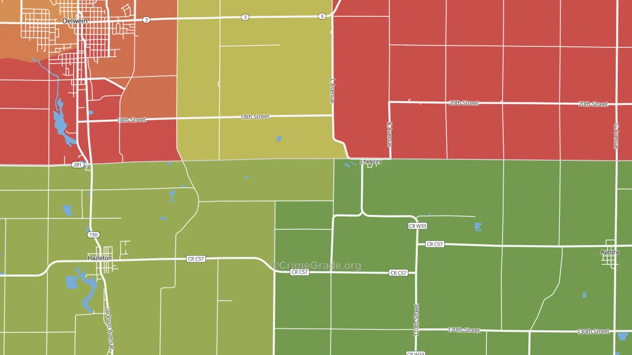 Stanley, IA Map of Assault Rates