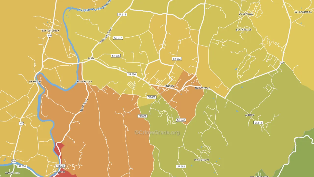 Stanley, VA Map of Assault Rates