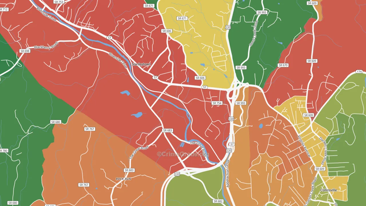 Stanleytown, VA Map of Assault Rates