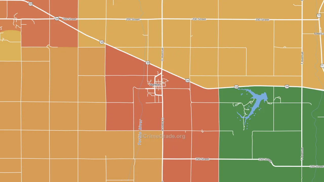 Stanton, IA Map of Assault Rates
