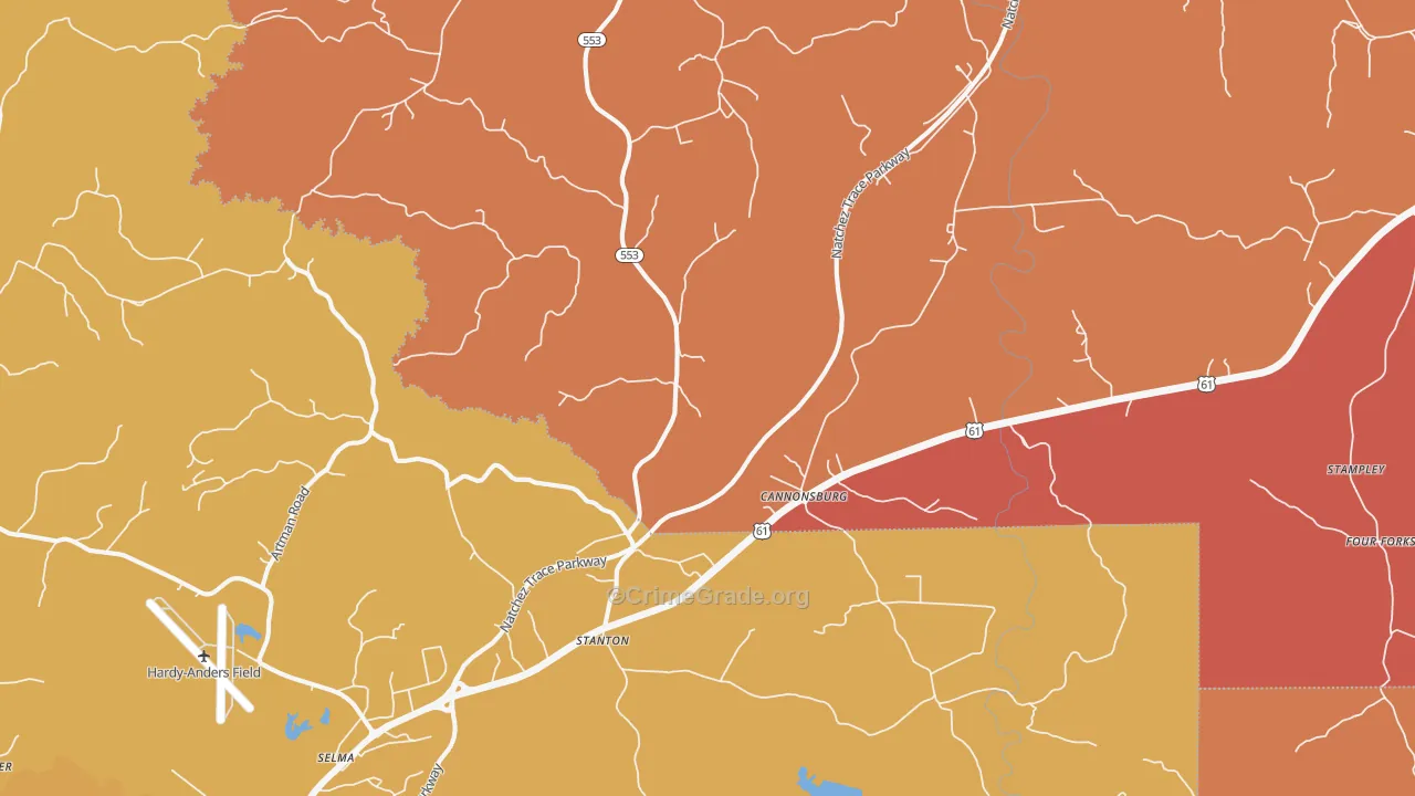 Stanton, MS Map of Assault Rates
