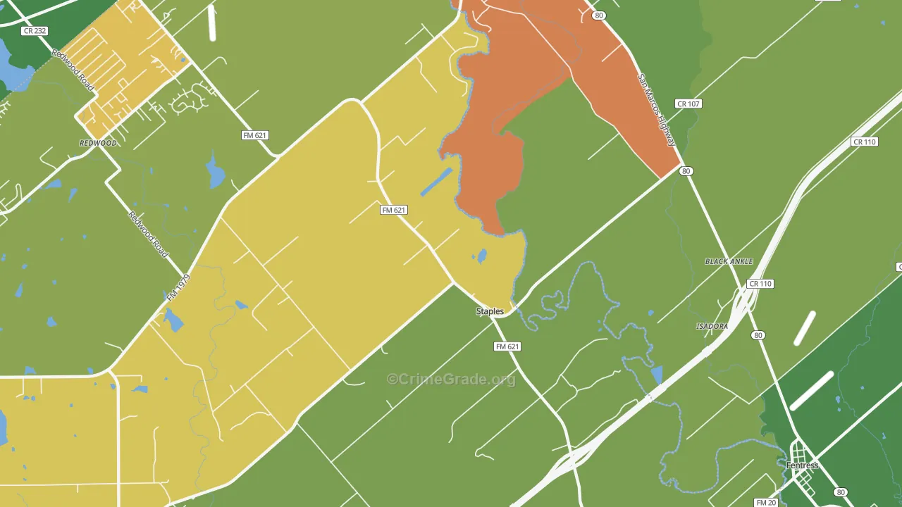 Staples, TX Map of Assault Rates