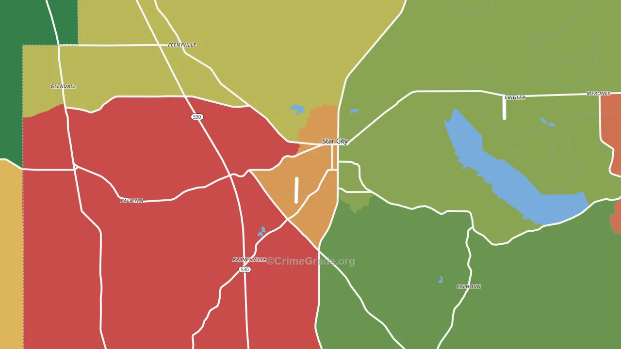 Star City, AR Map of Assault Rates