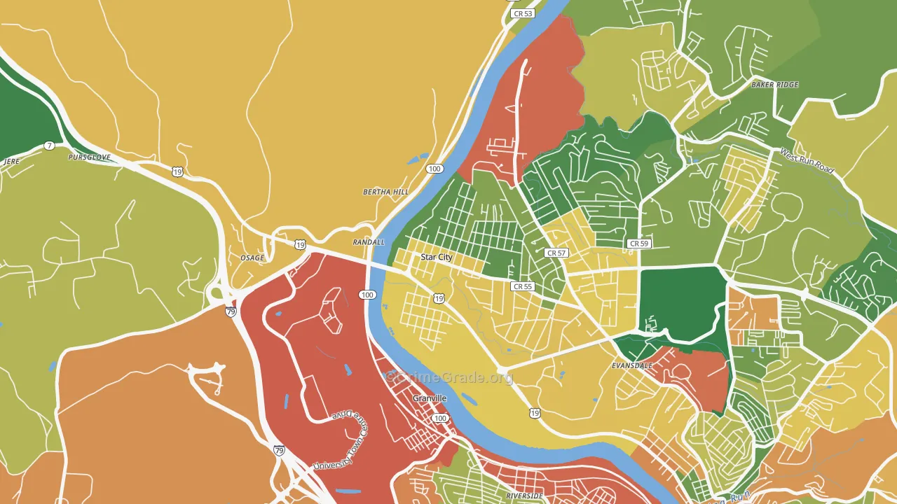 Star City, WV Map of Assault Rates