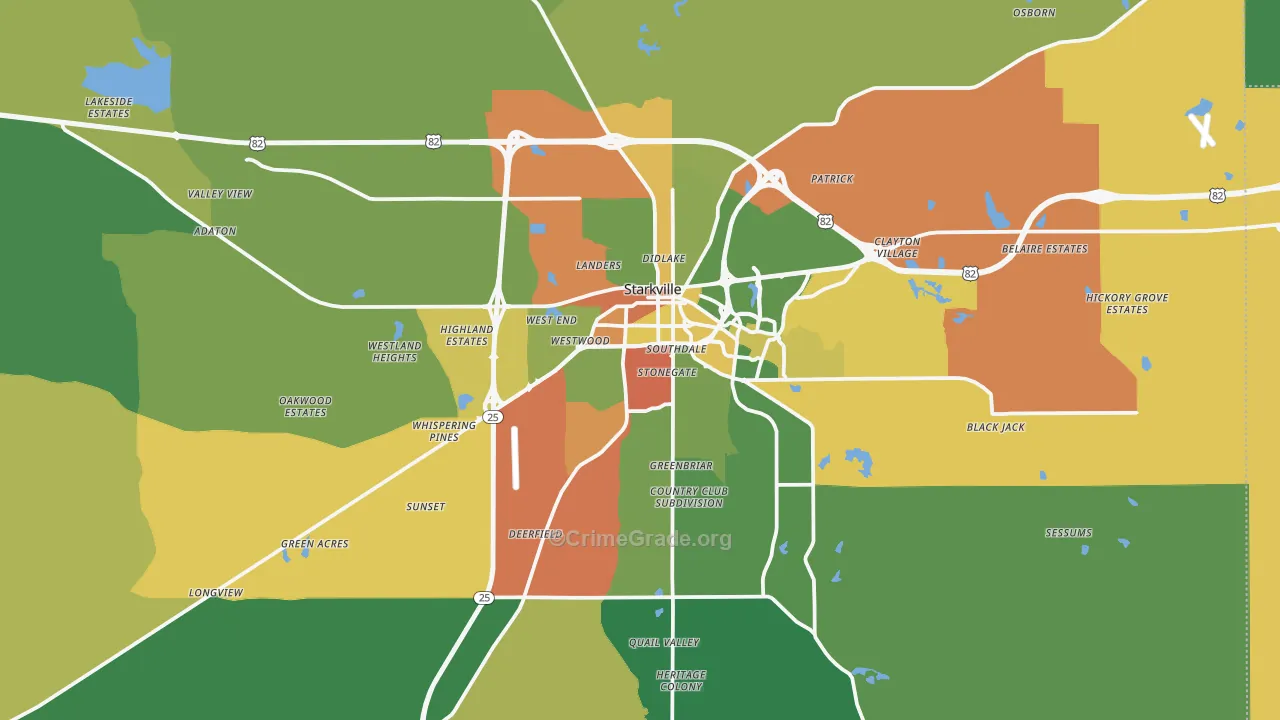 Starkville, MS Map of Assault Rates