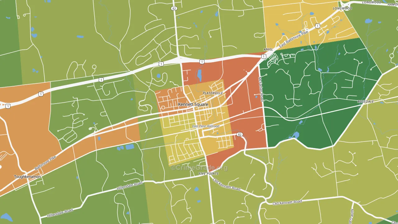 State and Cypress, Kennett Square, PA Map of Assault Rates