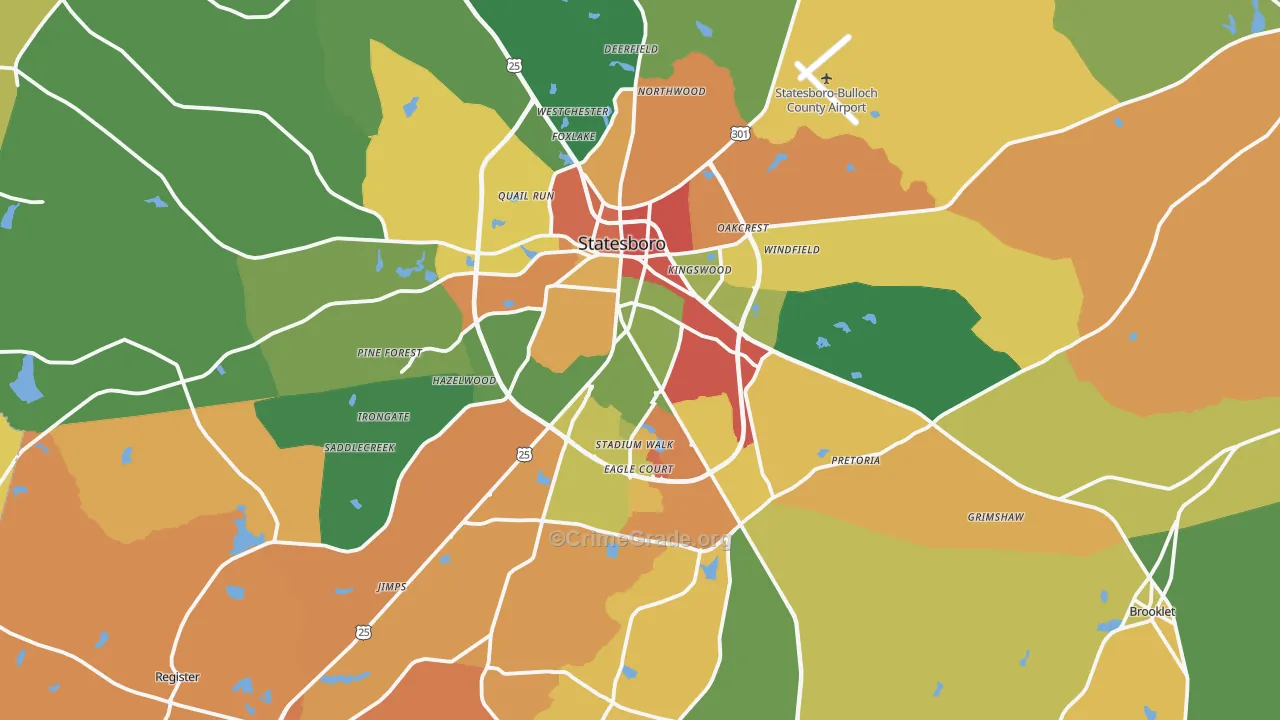 Statesboro, GA Map of Assault Rates