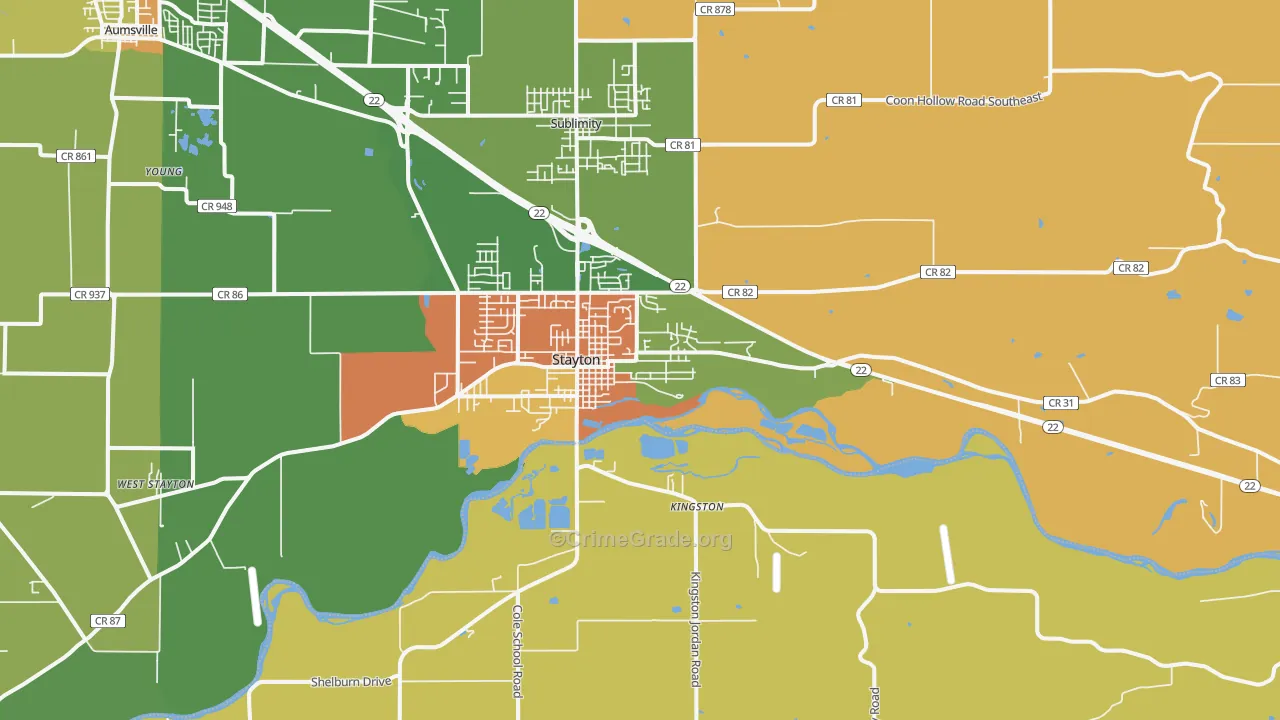 Stayton, OR Map of Assault Rates