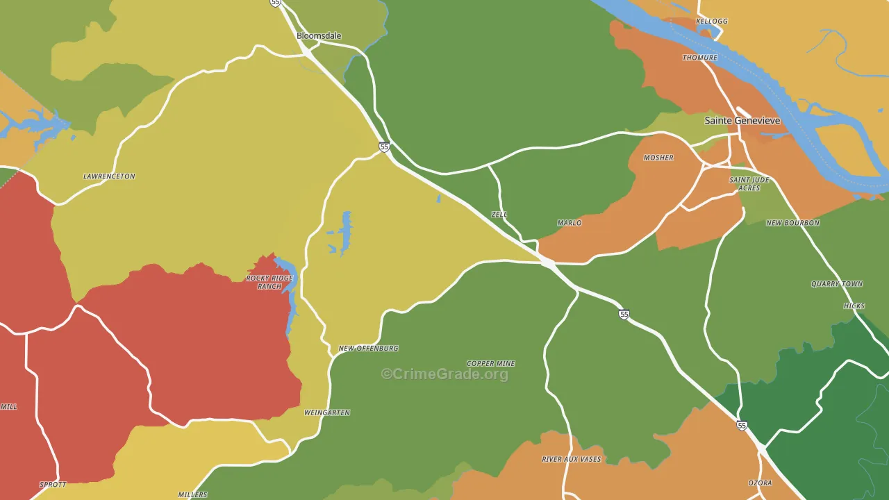 Ste. Genevieve County, MO Map of Assault Rates