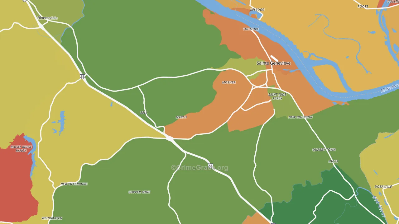 Ste. Genevieve, MO Map of Assault Rates