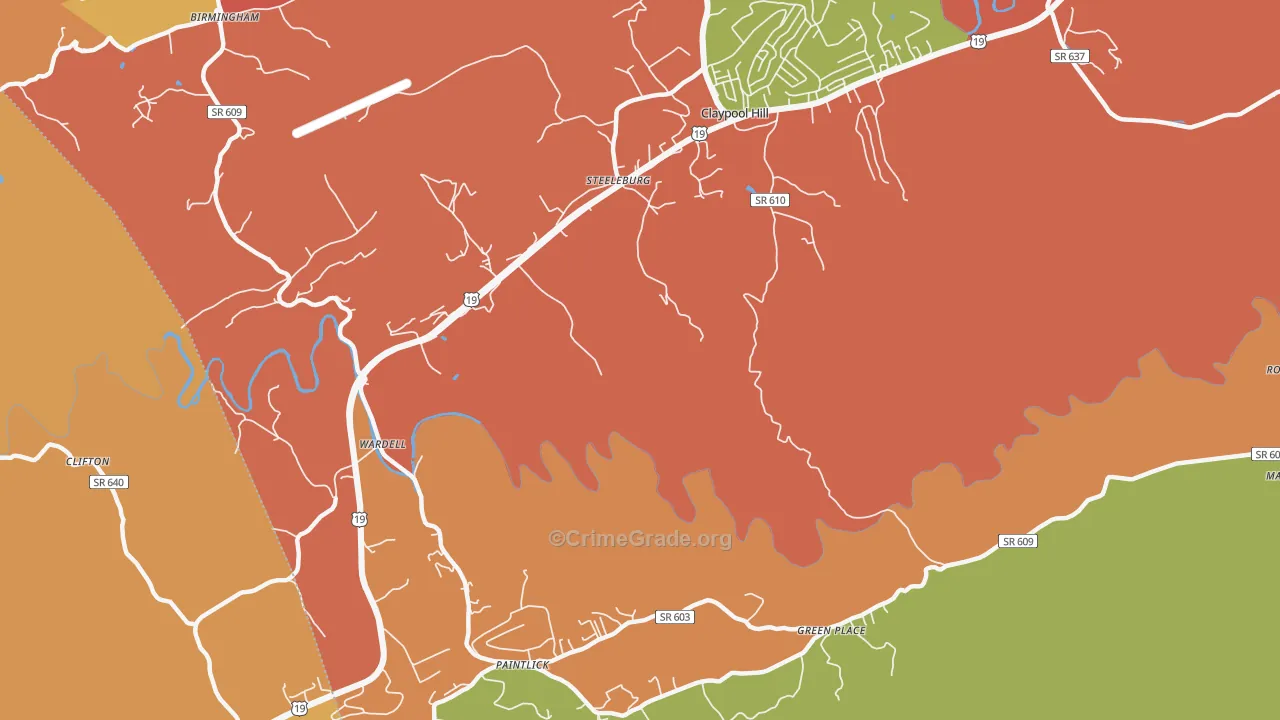 Steeleburg, VA Map of Assault Rates