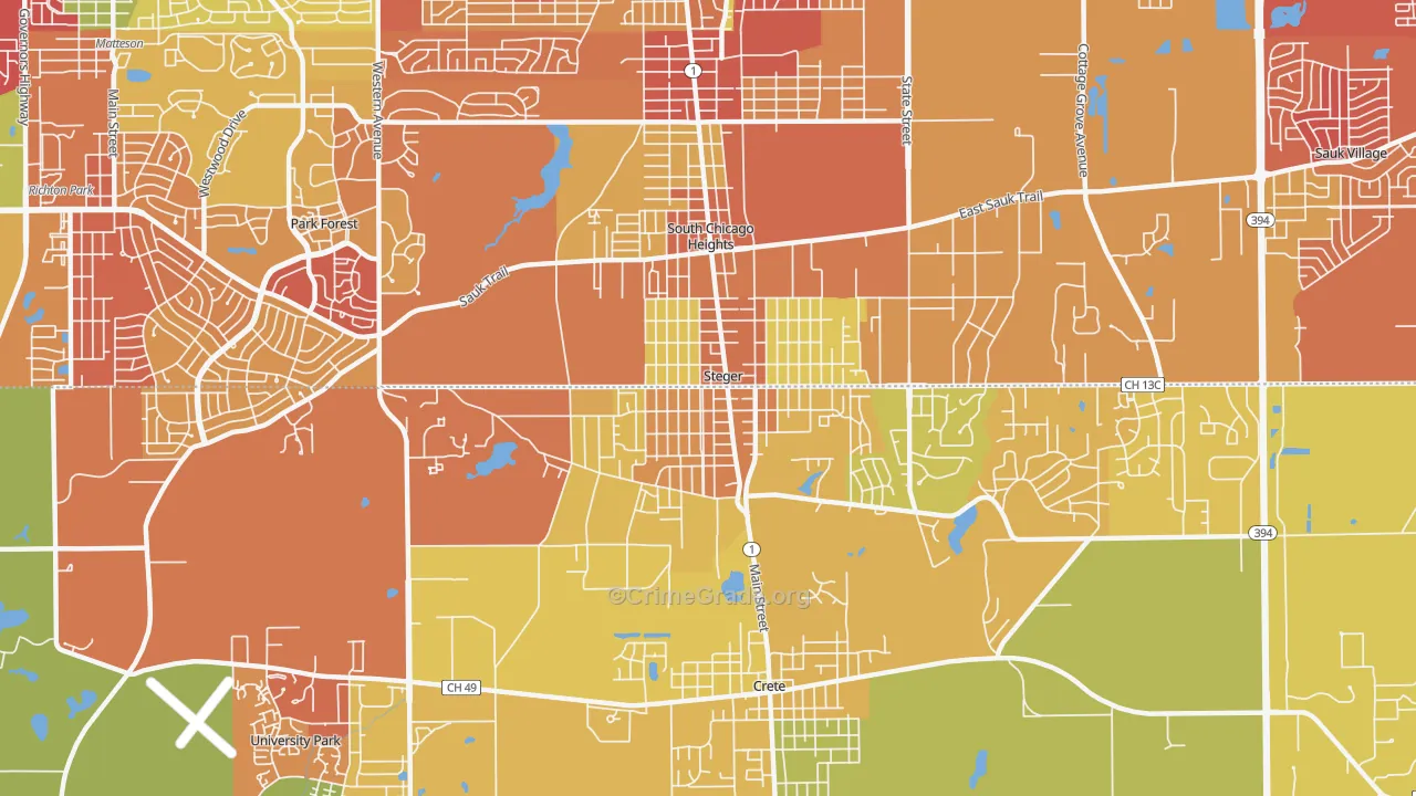 Steger, IL Map of Assault Rates