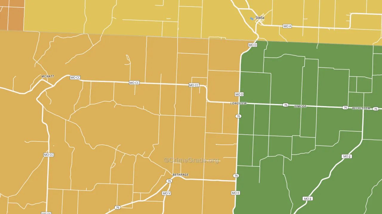 Stella, MO Map of Assault Rates