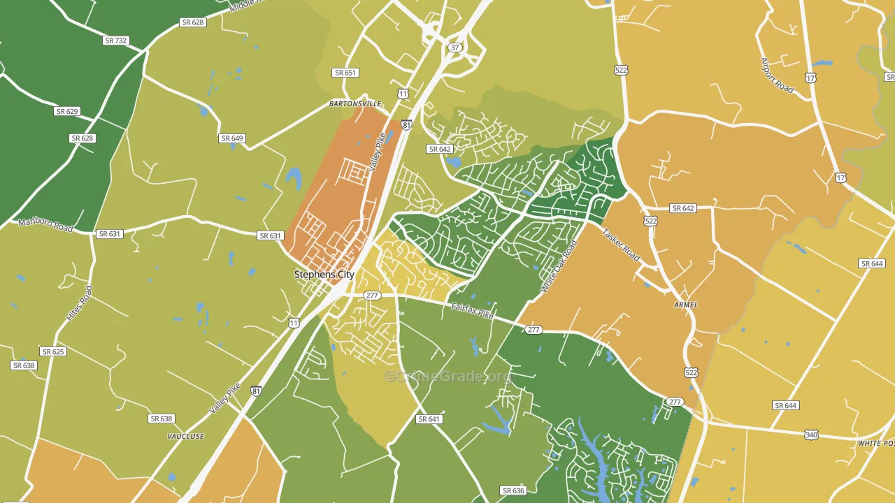Stephens City, VA Map of Assault Rates