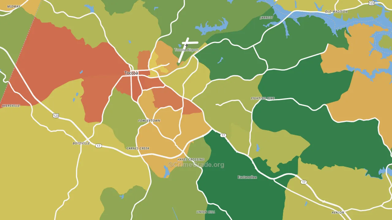 Stephens County, GA Map of Assault Rates