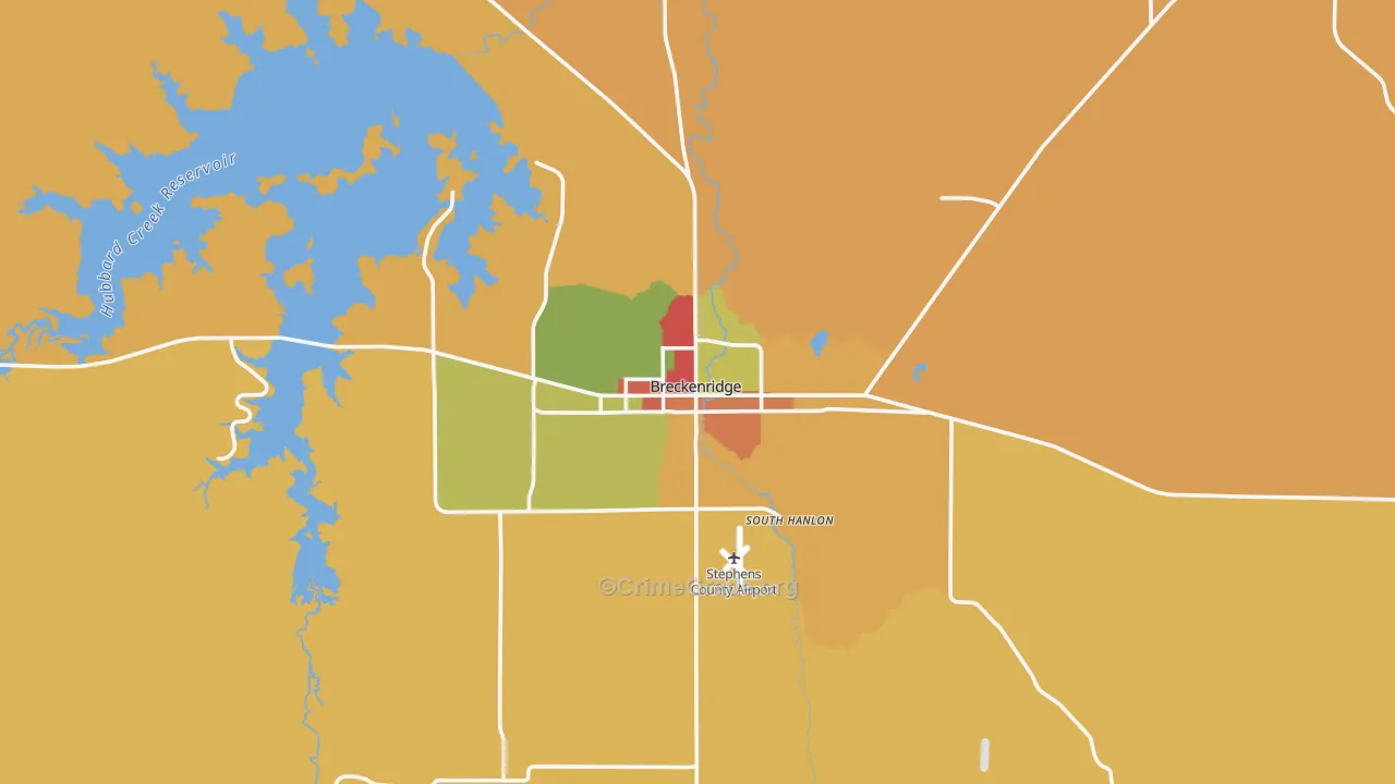 Stephens County, TX Map of Assault Rates