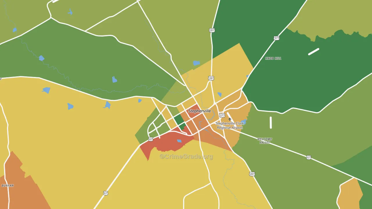 Stephenville, TX Map of Assault Rates