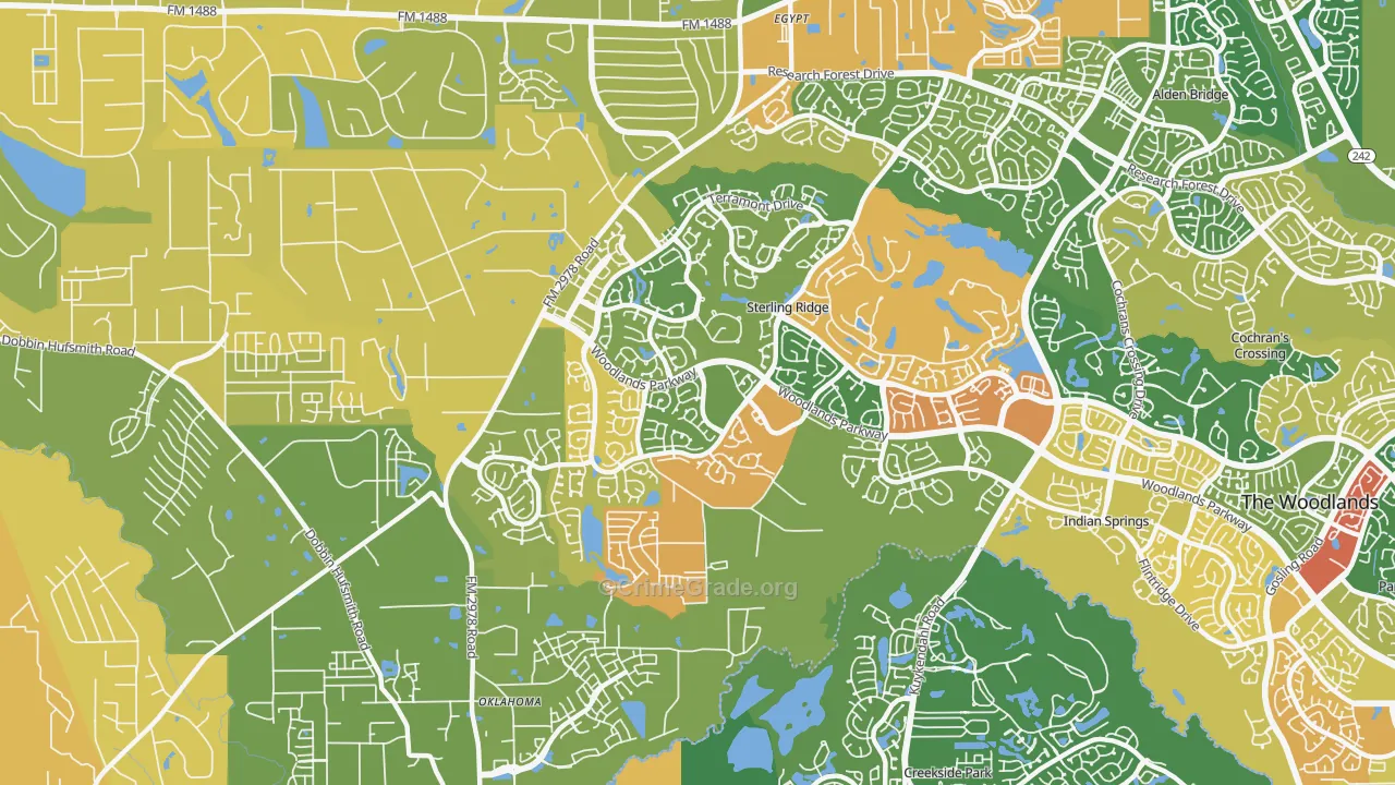 Sterling Ridge, The Woodlands, TX Map of Assault Rates