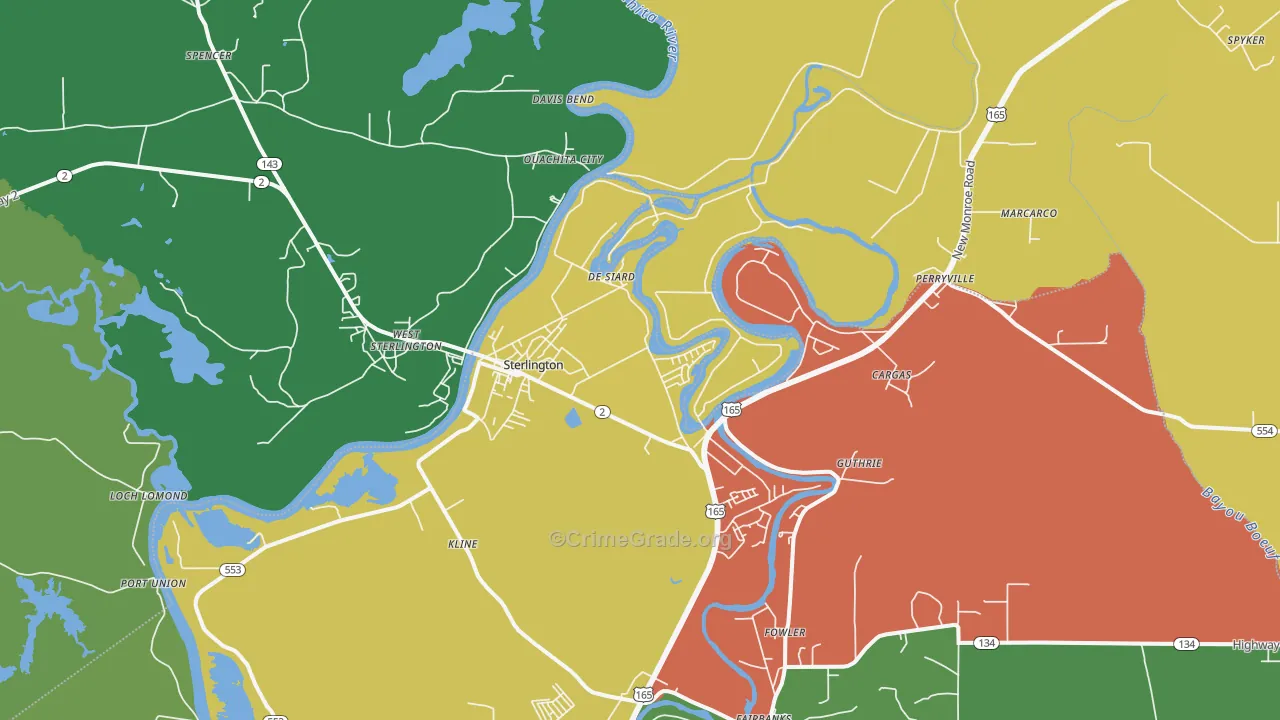 Sterlington, LA Map of Assault Rates