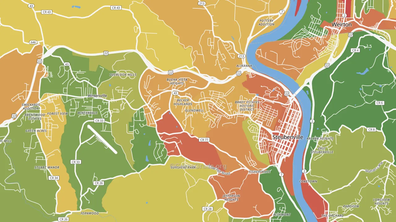 Steubenville, OH Map of Assault Rates