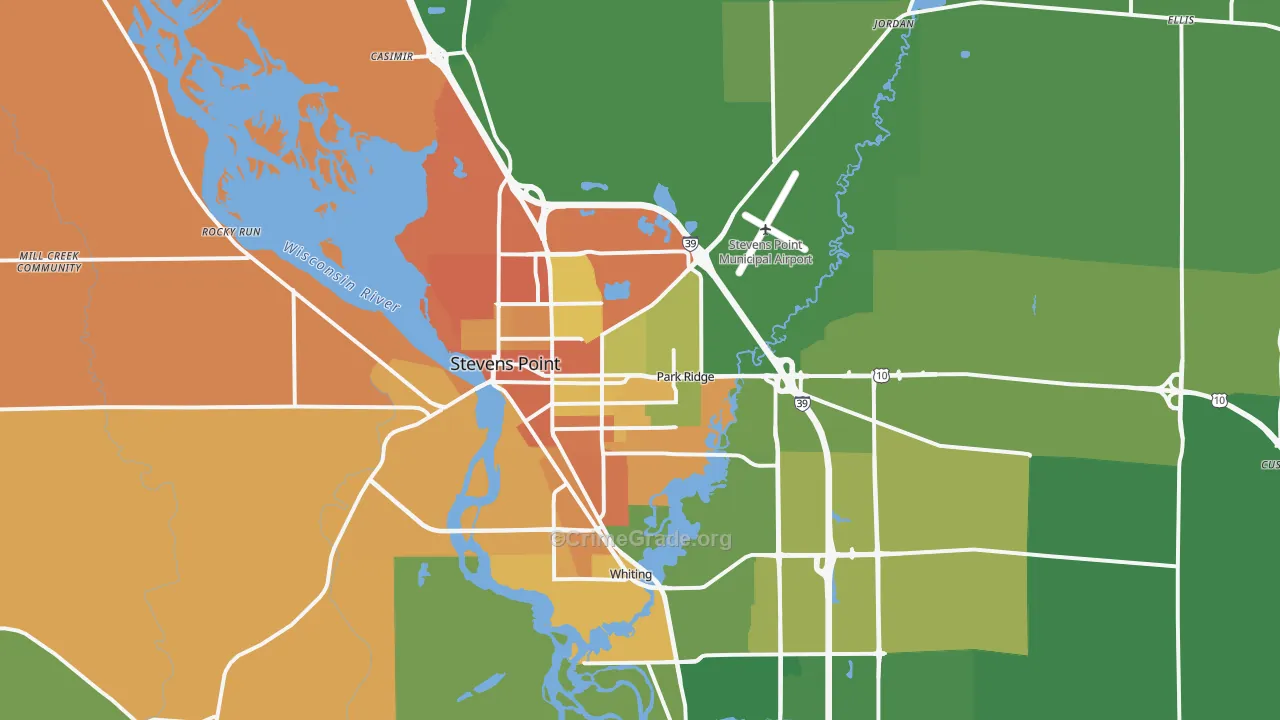 Stevens Point, WI Map of Assault Rates