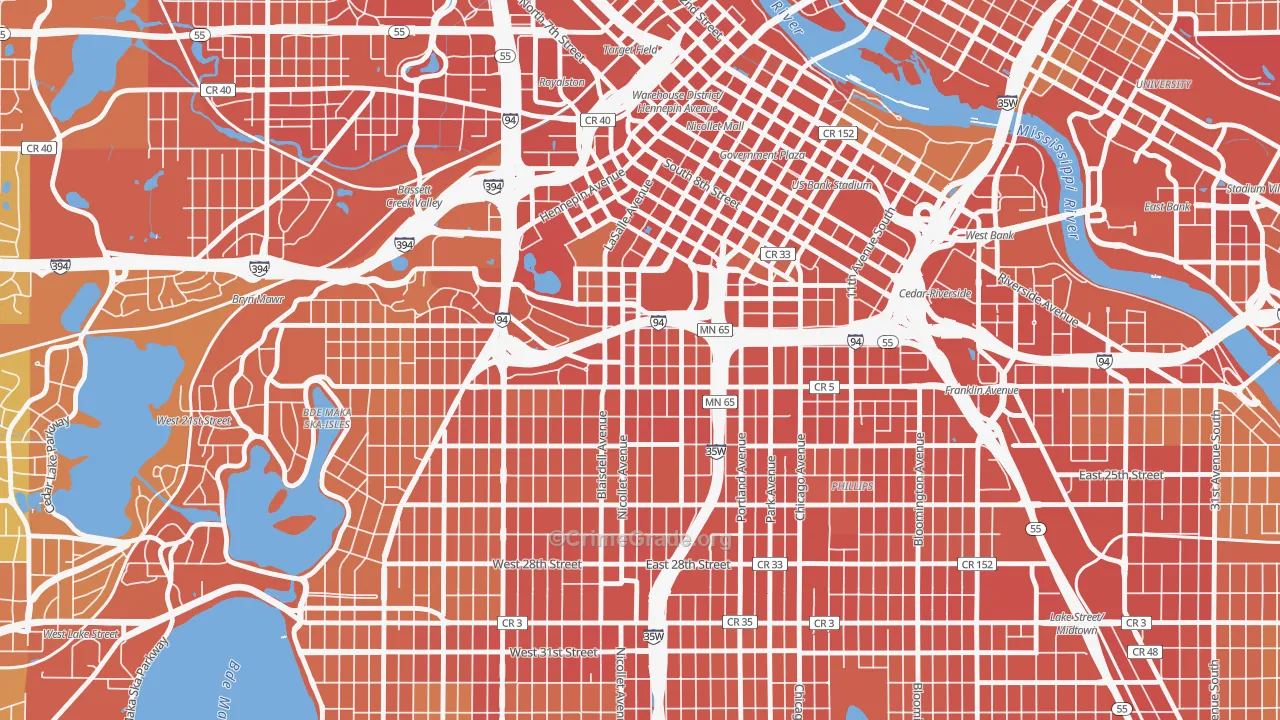 Stevens Square, Minneapolis, MN Map of Assault Rates