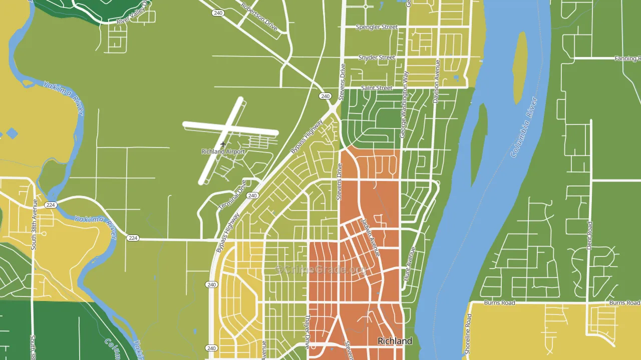 Stevens Triangle, Richland, WA Map of Assault Rates