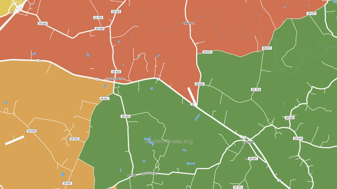 Stevensburg, VA Map of Assault Rates
