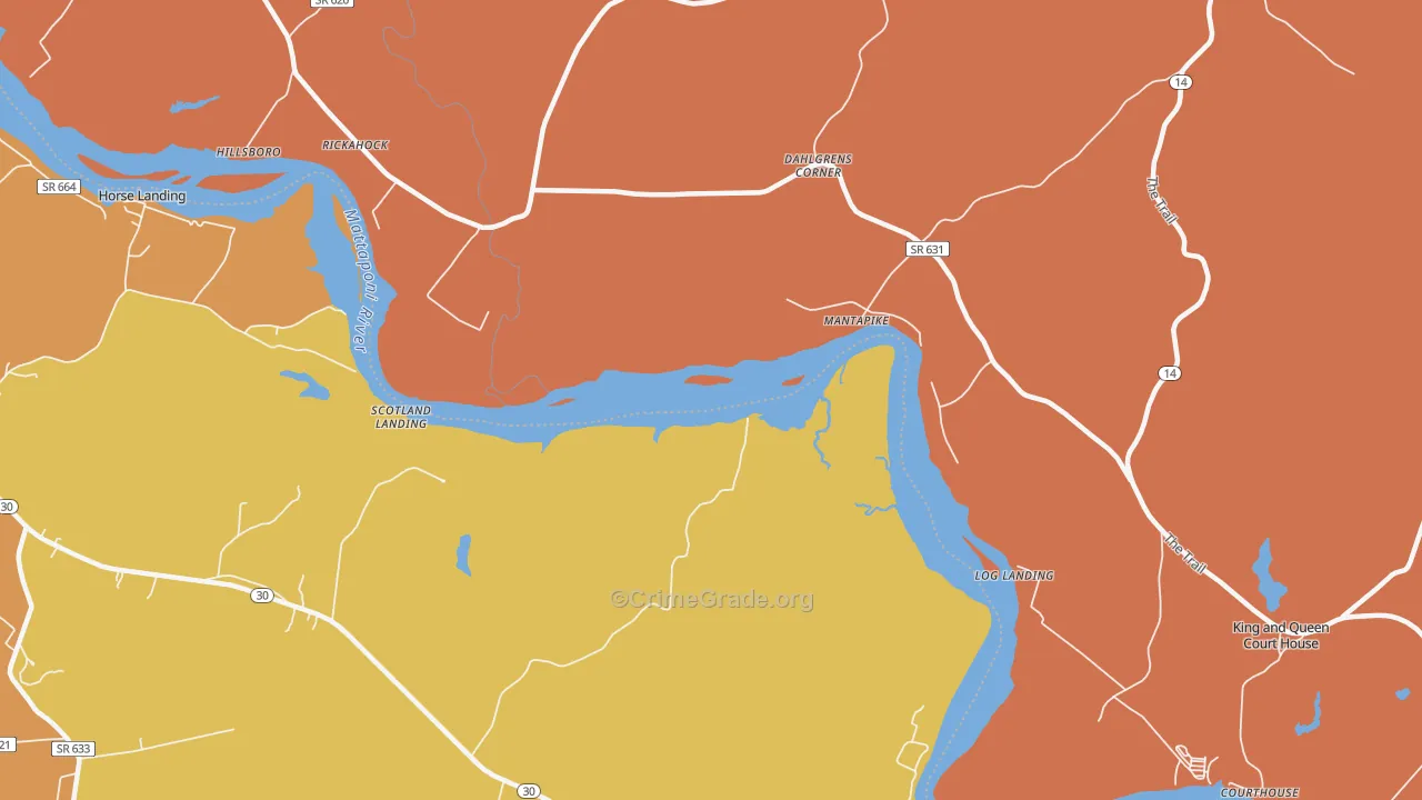 Stevensville, VA Map of Assault Rates